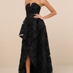 Lulus Majestic Glam Black Strapless Textured High-low Maxi Dress - Size L